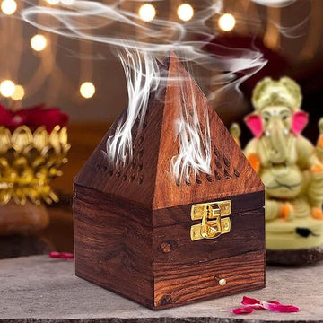 Ayaz Perfume Bakhoor Burner – Handmade Wooden Dhoop Batti Dan (Incense Holder) | Made in India ( Dimensions :- 8.5 (L) × 8.5 (W) × 16 (H) ) Medium