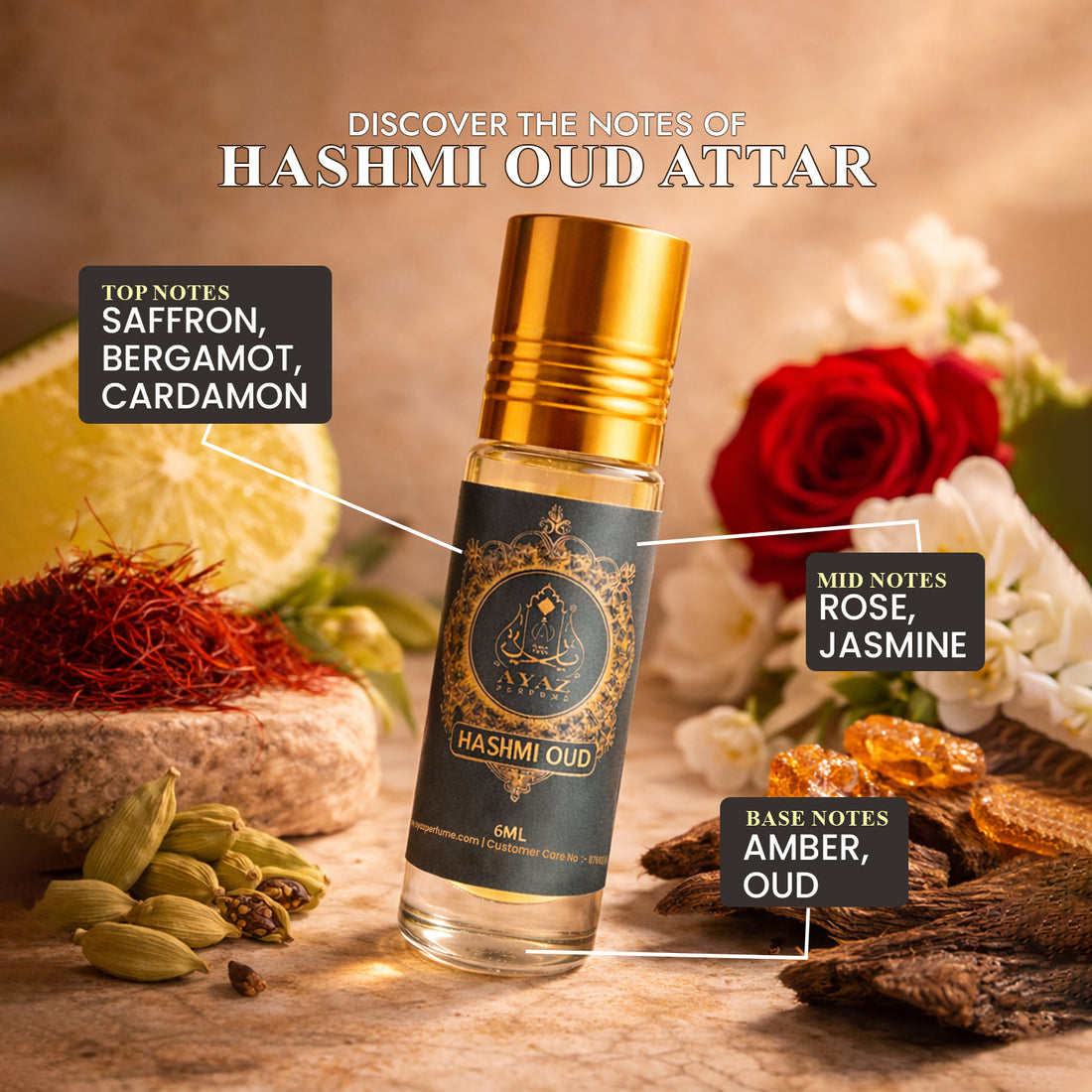 Ayaz Hashmi Oud Attar 6ML – Long Lasting Alcohol-Free Roll-On Perfume for Men & Women