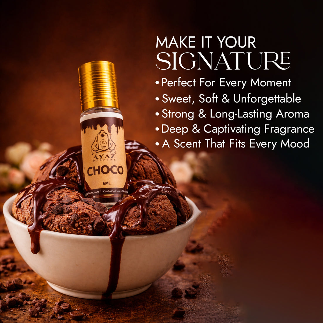 Ayaz Choco Attar 6ML – Long Lasting Alcohol-Free Roll-On Perfume for Men & Women