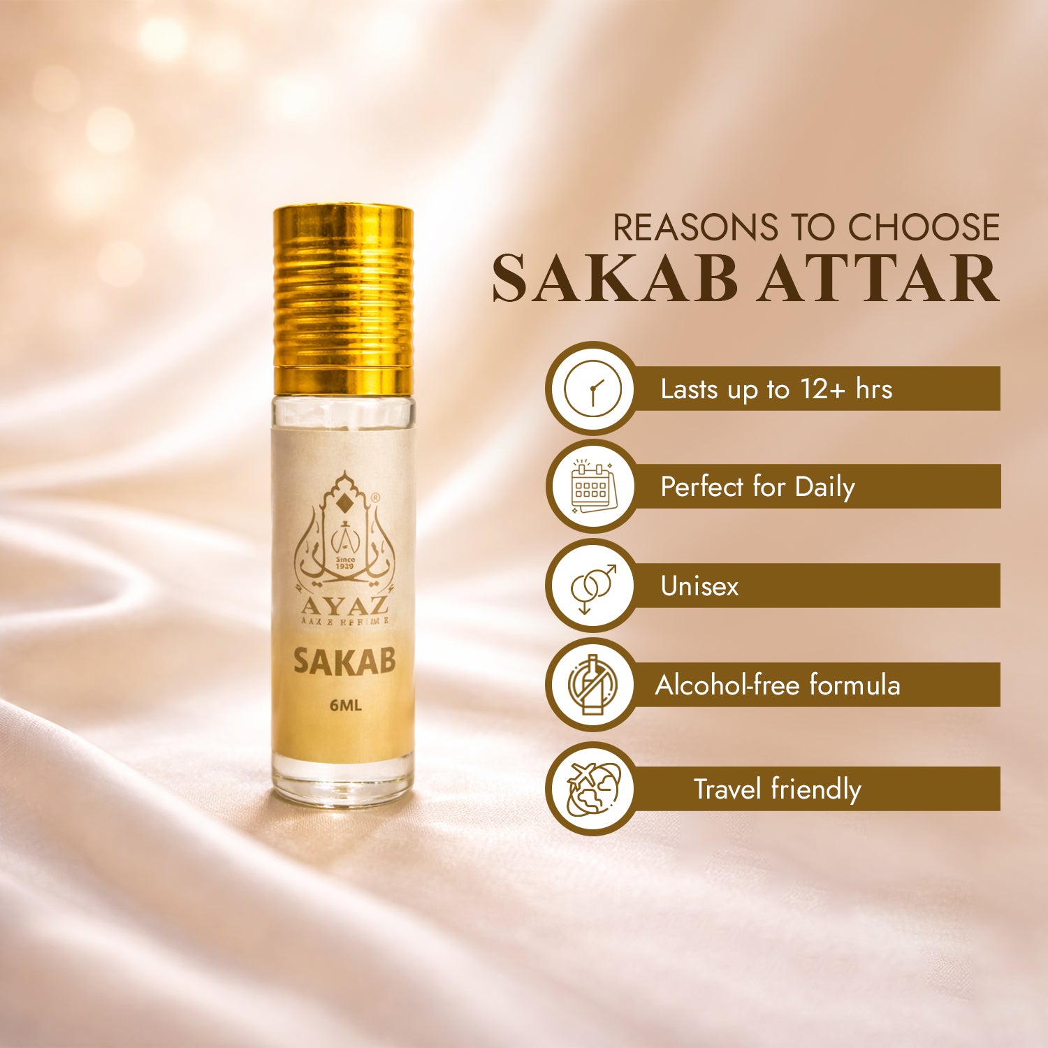 Ayaz Ameer Al Oud + Sakab Attar Combo (6ML Each) | Long Lasting Alcohol-Free Perfume Oil for Men & Women