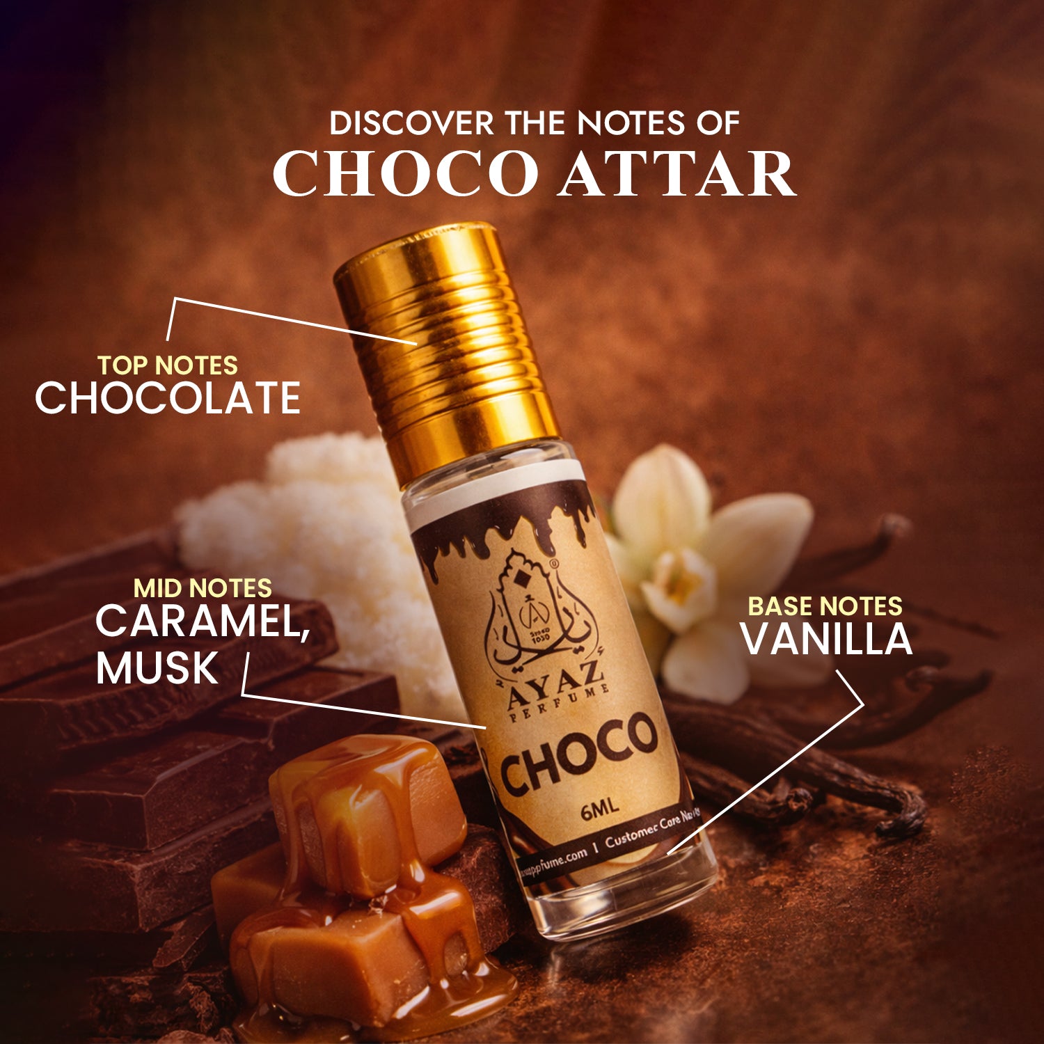 Ayaz Choco Attar 6ML – Long Lasting Alcohol-Free Roll-On Perfume for Men & Women