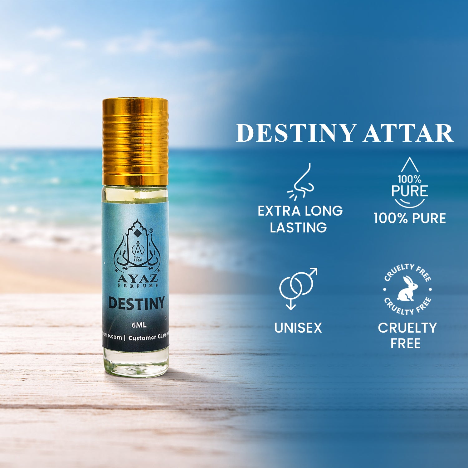 Ayaz Destiny Attar 6ML – Alcohol-Free Roll-On Perfume | Spicy Oriental Sweet Long Lasting Fragrance for Men & Women