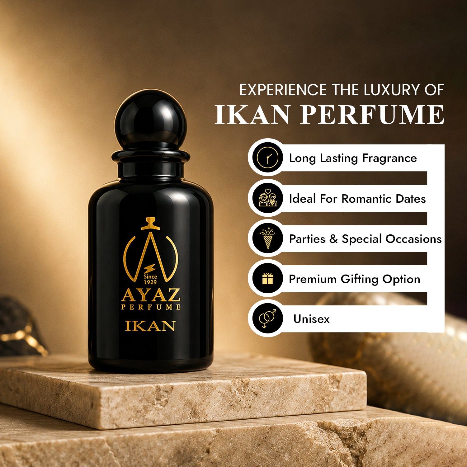 AYAZ IKAN Floral Eau De Parfum (EDP) Perfume for Men & Women | Premium Long Lasting Luxury Fragrance | Floral Fresh Woody Notes | Spray | Available 50 ML & 100 ML