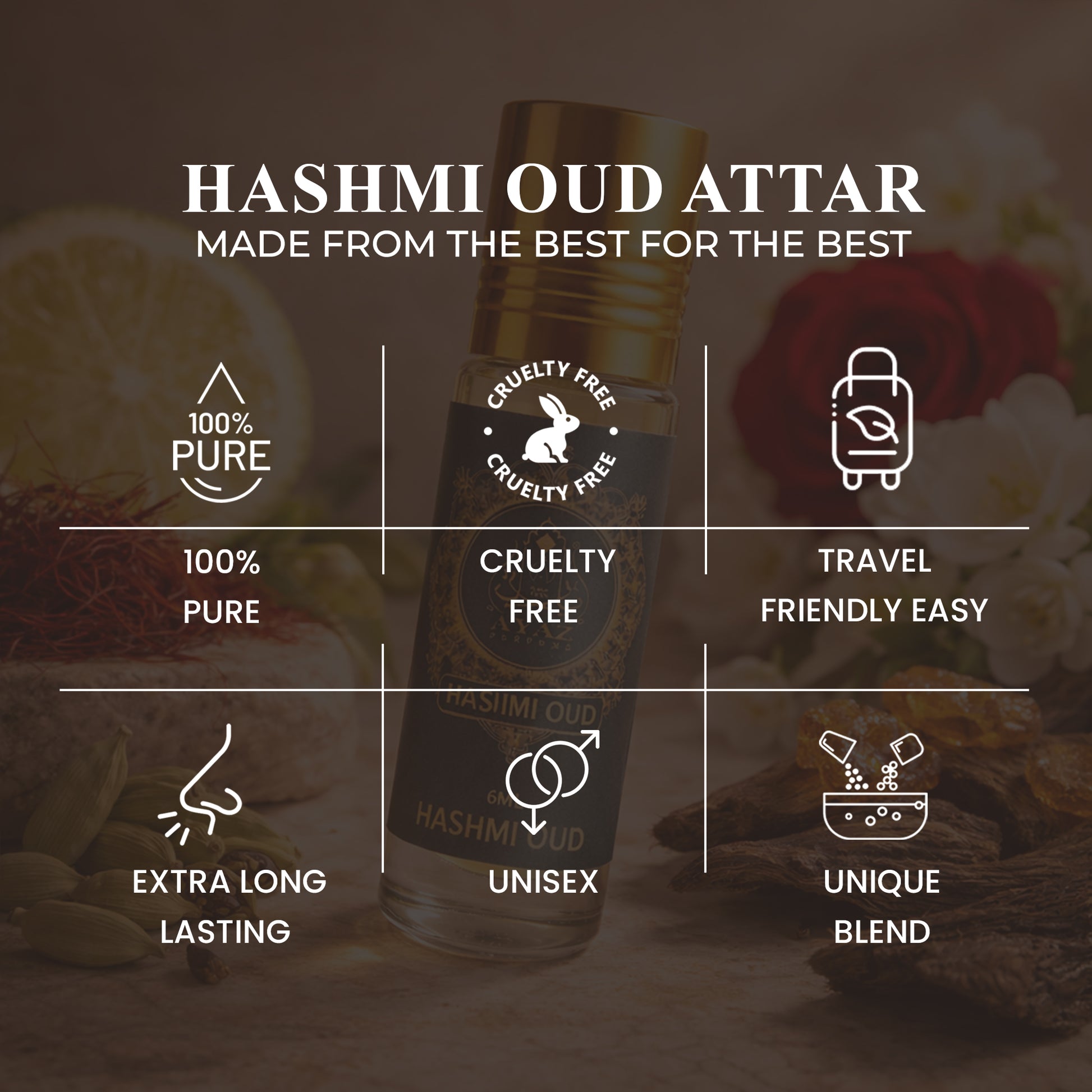 Ayaz Hashmi Oud Attar 6ML – Long Lasting Alcohol-Free Roll-On Perfume for Men & Women