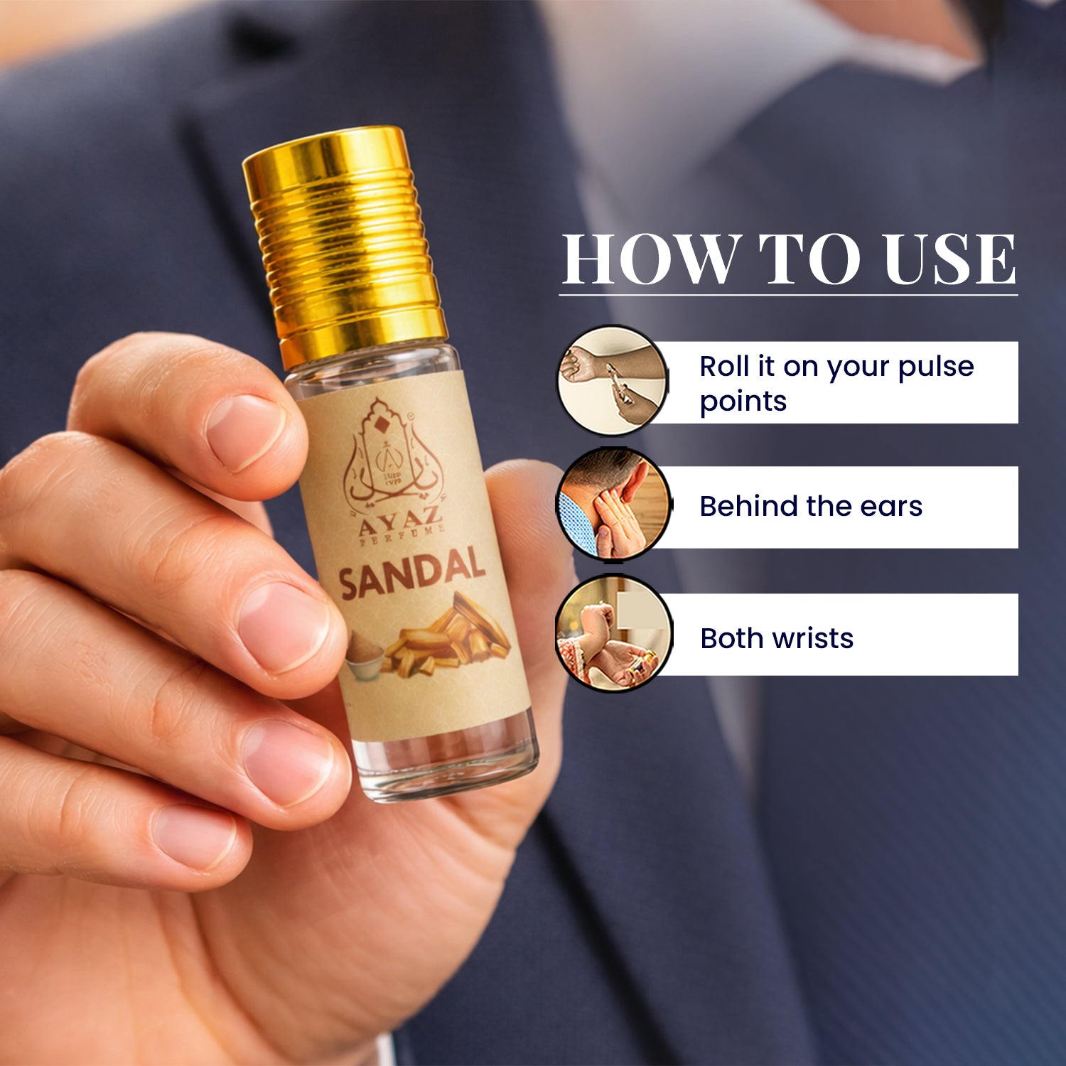Ayaz Sandal Attar 6ML – Pure Sandalwood Alcohol-Free Roll-On | Long Lasting Attar for Men & Women