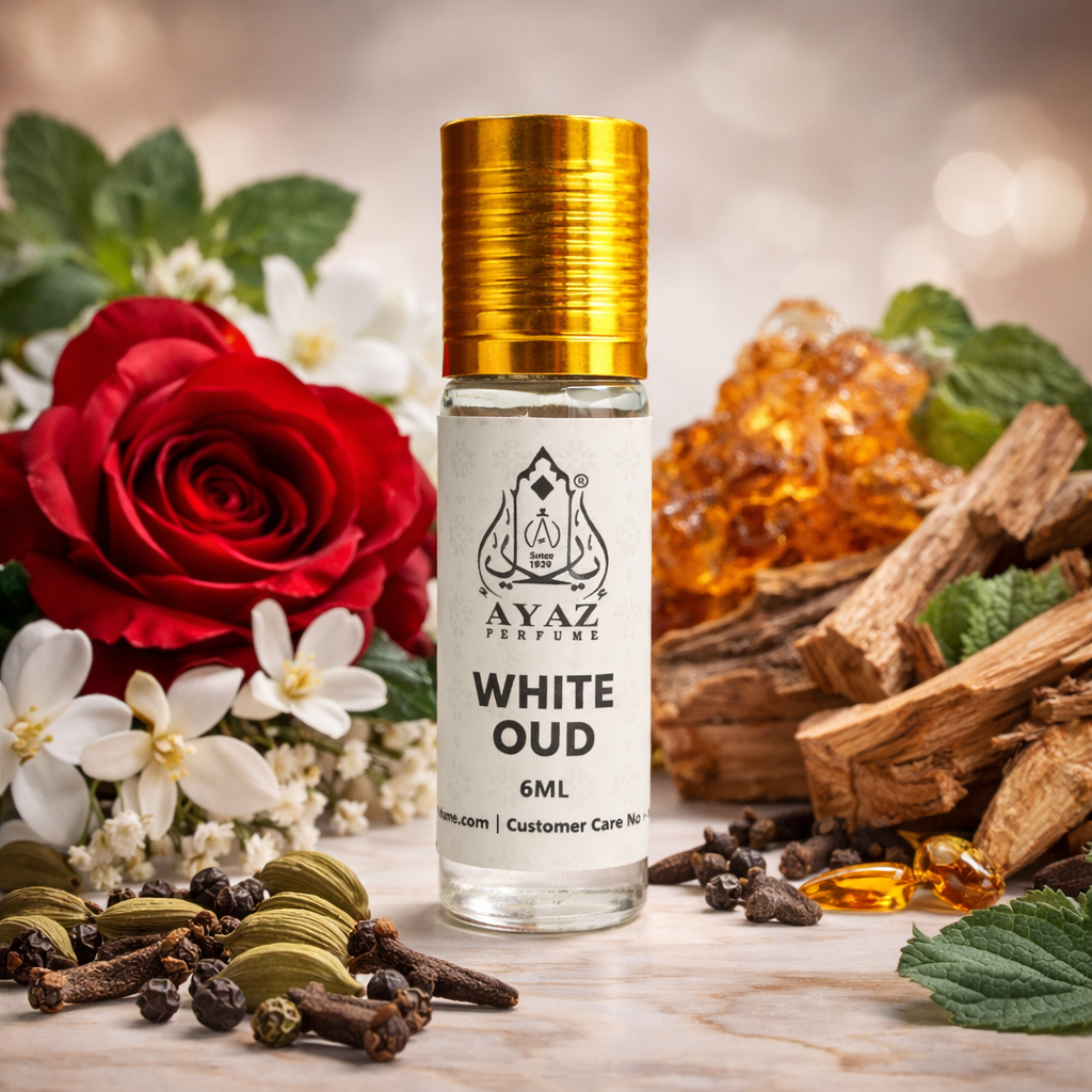 Ayaz White Oud Attar 6ML – Alcohol-Free Roll-On Perfume | Woody Floral Spicy Long Lasting Fragrance for Men & Women