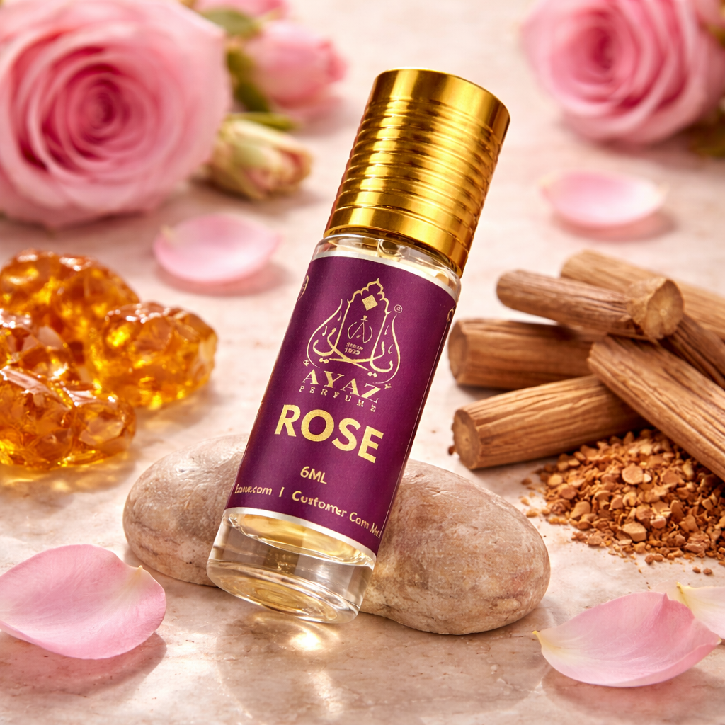 Ayaz Premium Rose Attar 6ML – Long Lasting Alcohol-Free Roll-On Perfume for Men & Women