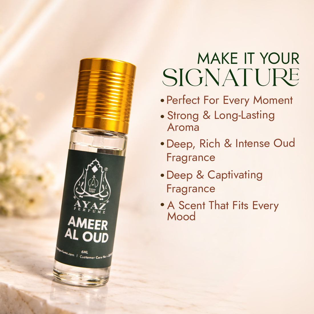 Ayaz Ameer Al Oud Attar 6ML – Long Lasting Alcohol-Free Roll-On Perfume for Men & Women