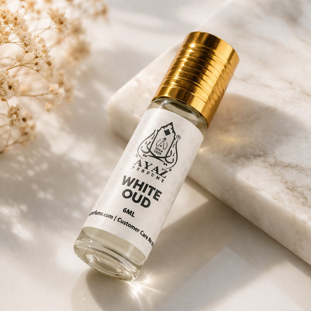 Ayaz White Oud Attar 6ML – Alcohol-Free Roll-On Perfume | Woody Floral Spicy Long Lasting Fragrance for Men & Women