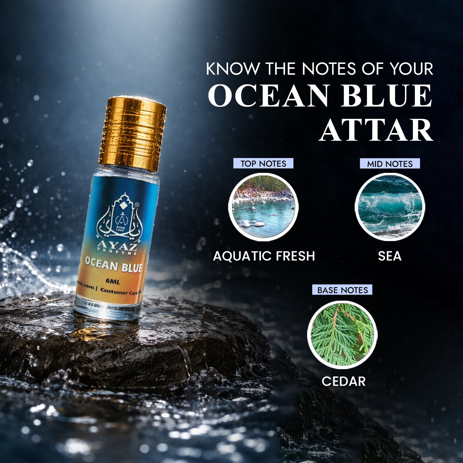 Buy Ayaz Ocean Blue Attar 6ML  Fresh Aquatic Long Lasting Alcohol-Free  Roll-On Perfume for Men & Women Online Best Price | Ayaz Perfumes