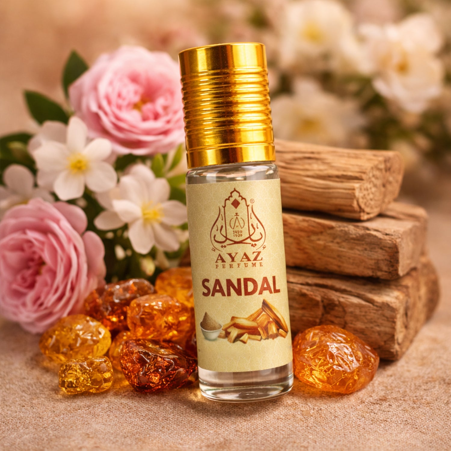 Ayaz Sandal Attar 6ML – Pure Sandalwood Alcohol-Free Roll-On | Long Lasting Attar for Men & Women