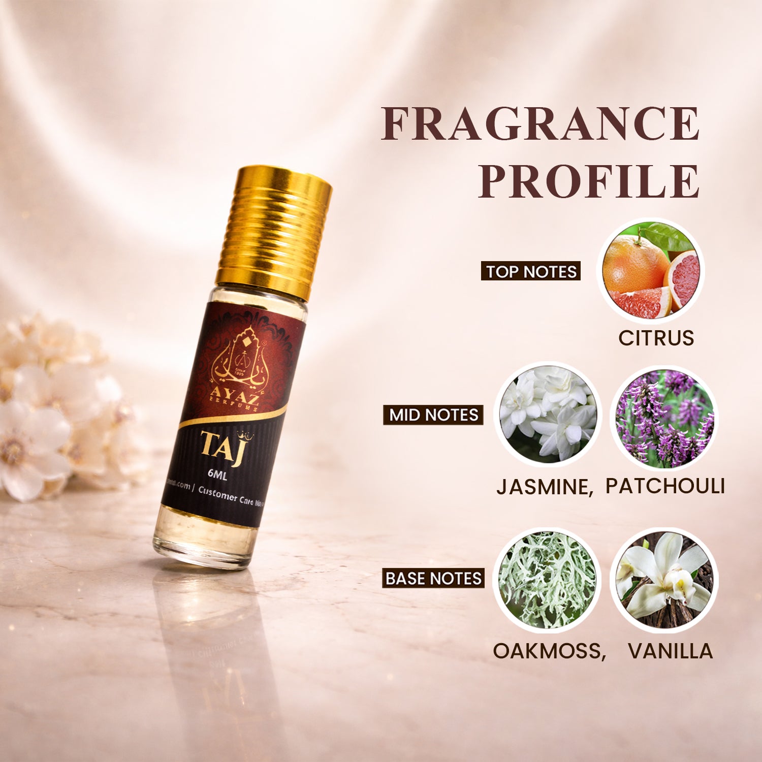 Ayaz Taj Attar 6ML – Alcohol-Free Roll-On Perfume | Fresh Citrus Woody Long Lasting Fragrance for Men & Women