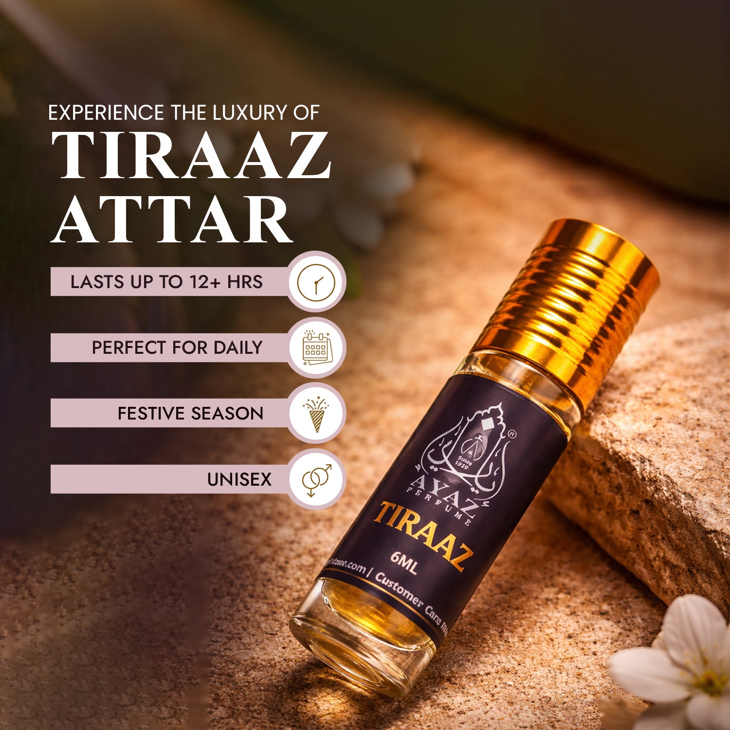 Ayaz Ameer Al Oud + Tiraaz Attar Combo (6ML Each) | Long Lasting Alcohol-Free Perfume Oil for Men & Women