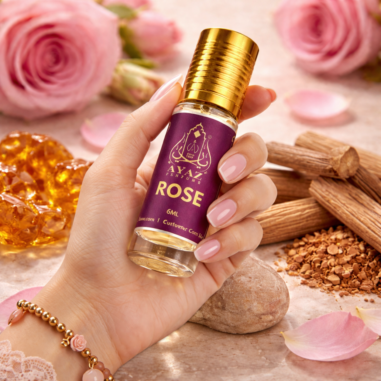 Ayaz Premium Rose Attar 6ML – Long Lasting Alcohol-Free Roll-On Perfume for Men & Women