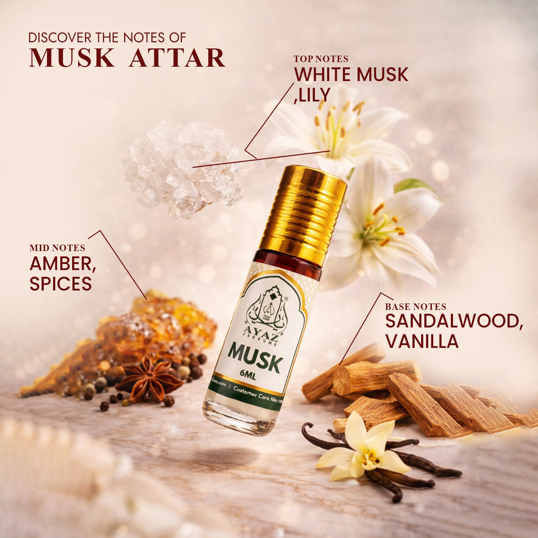 Ayaz Musk Attar 6ML – Long Lasting Alcohol-Free Roll-On Perfume for Men & Women