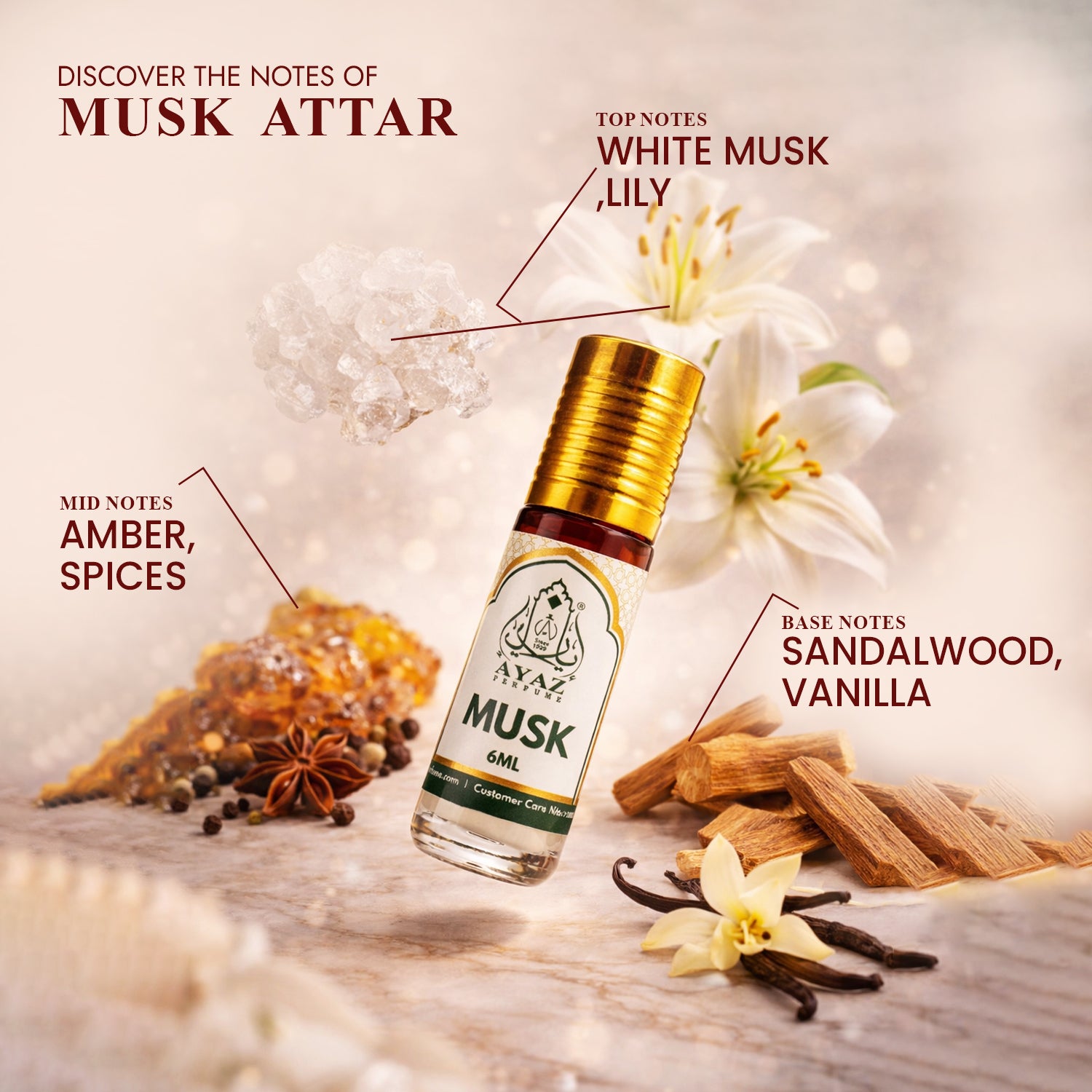 Ayaz Musk Attar 6ML – Long Lasting Alcohol-Free Roll-On Perfume for Men & Women