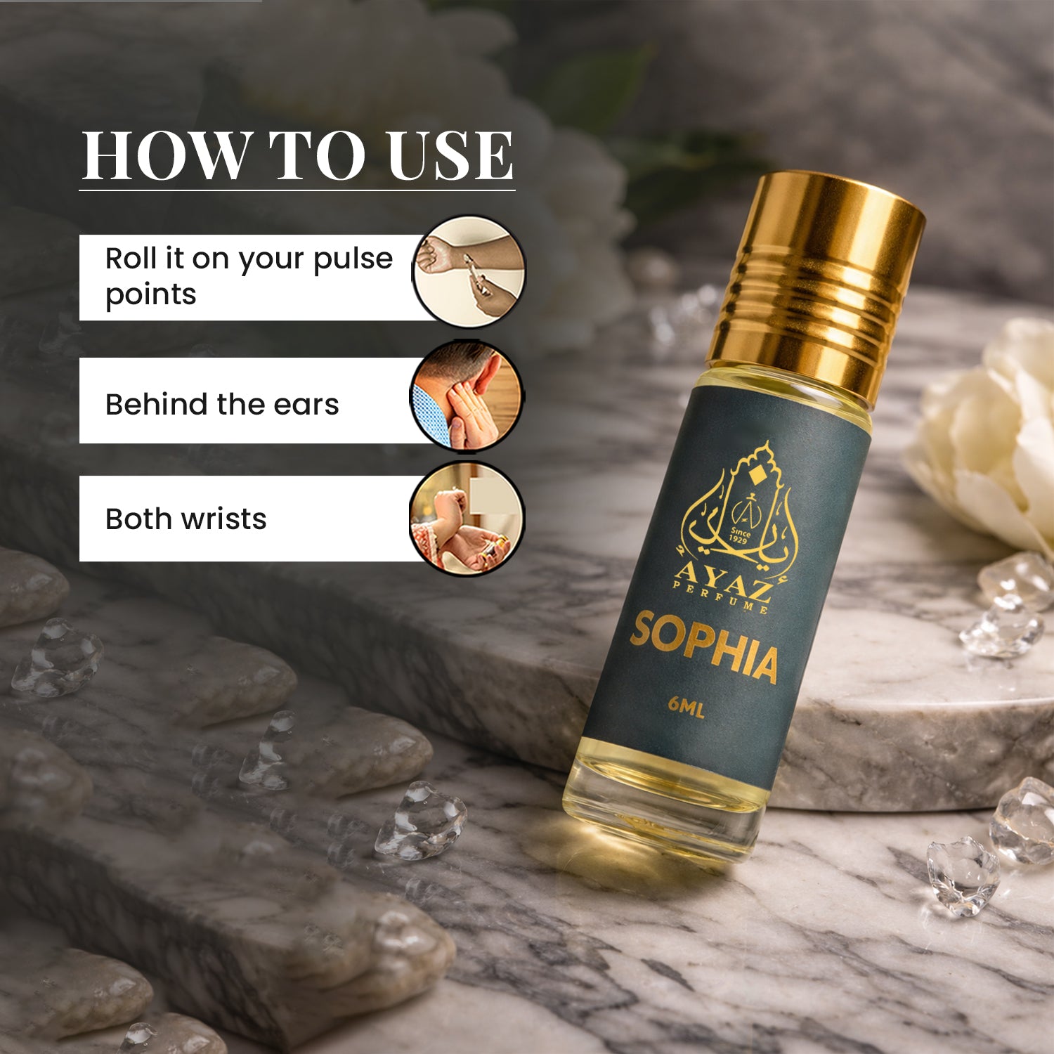 Ayaz Sophia Attar 6ML – Long Lasting Alcohol-Free Roll-On Perfume for Women & Men