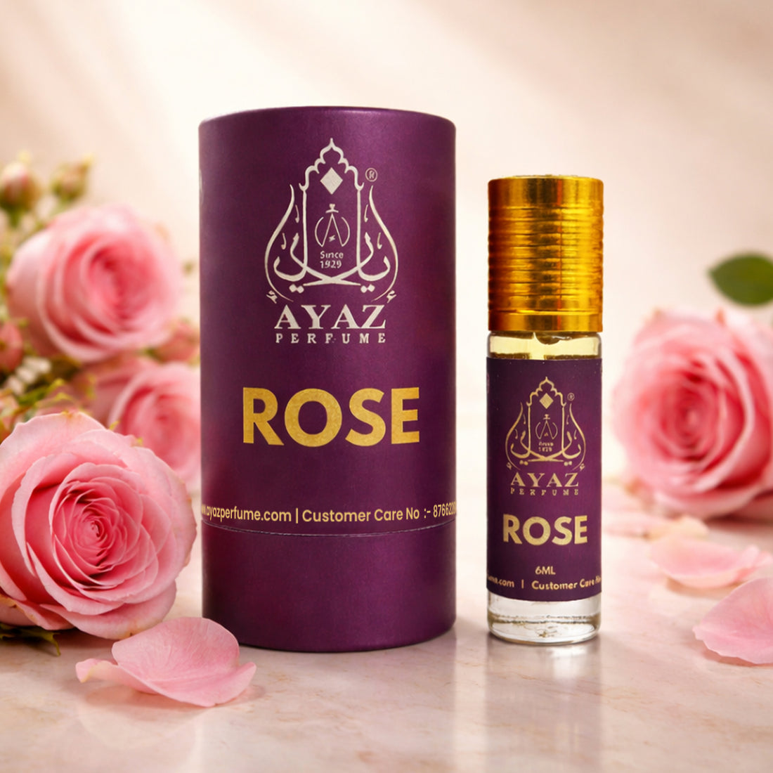 Ayaz Premium Rose Attar 6ML – Long Lasting Alcohol-Free Roll-On Perfume for Men & Women