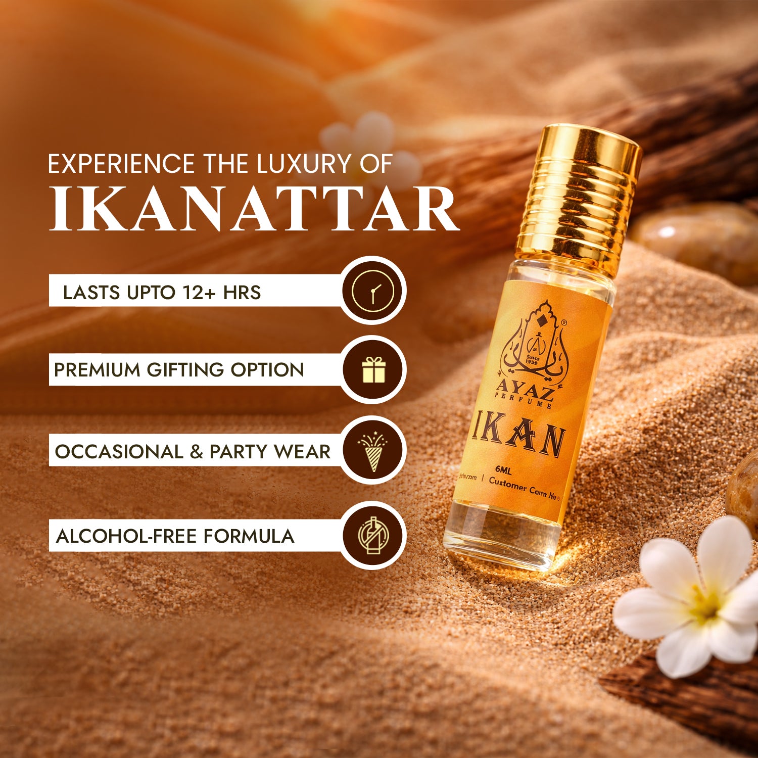 Ayaz IKAN Attar 6ML – Long Lasting Alcohol-Free Roll-On Perfume for Men & Women