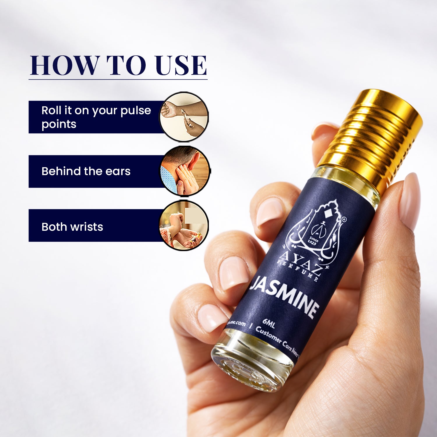 Ayaz Jasmine Attar 6ML – Long Lasting Alcohol-Free Roll-On Perfume for Men & Women