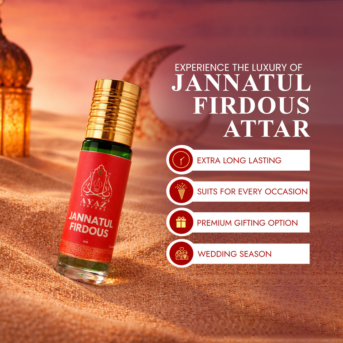 Ayaz Jannatul Firdous Attar 6ML – Long Lasting Alcohol-Free Roll-On Perfume for Men & Women