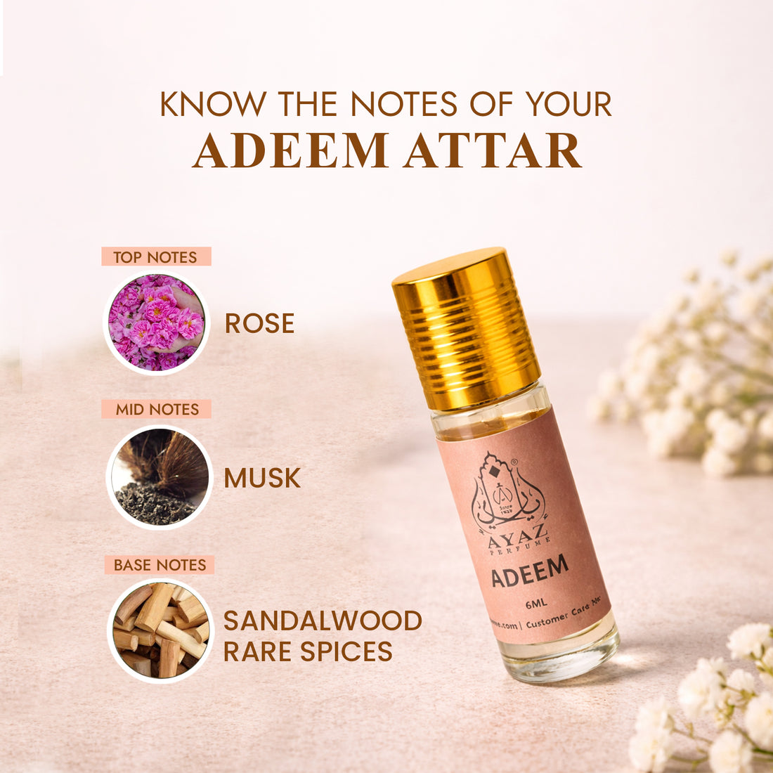 Ayaz Adeem Attar 6ML – Alcohol-Free Roll-On Perfume | Rose Floral Woody Long Lasting Fragrance for Men & Women