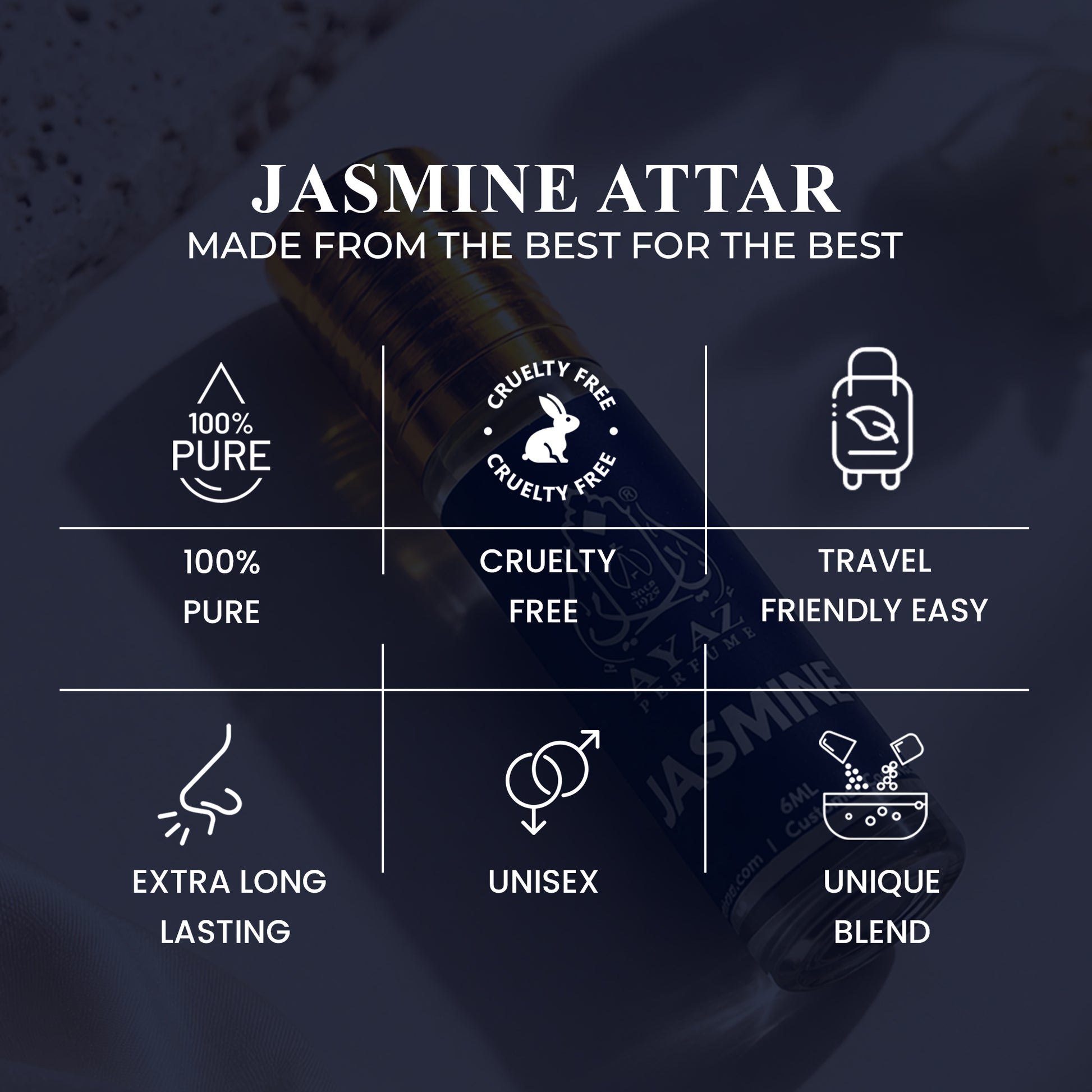 Ayaz Jasmine Attar 6ML – Long Lasting Alcohol-Free Roll-On Perfume for Men & Women