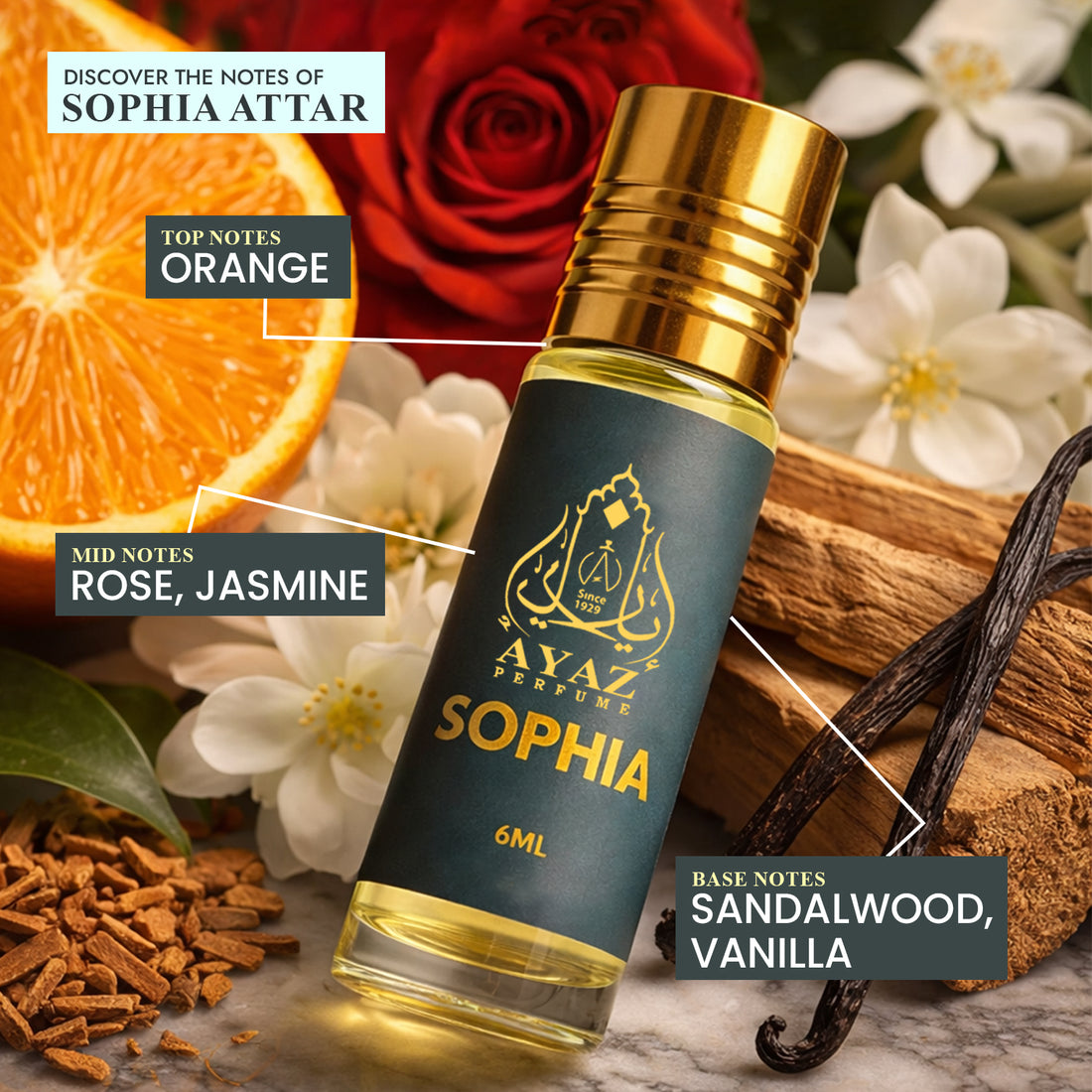 Ayaz Sophia Attar 6ML – Long Lasting Alcohol-Free Roll-On Perfume for Women & Men