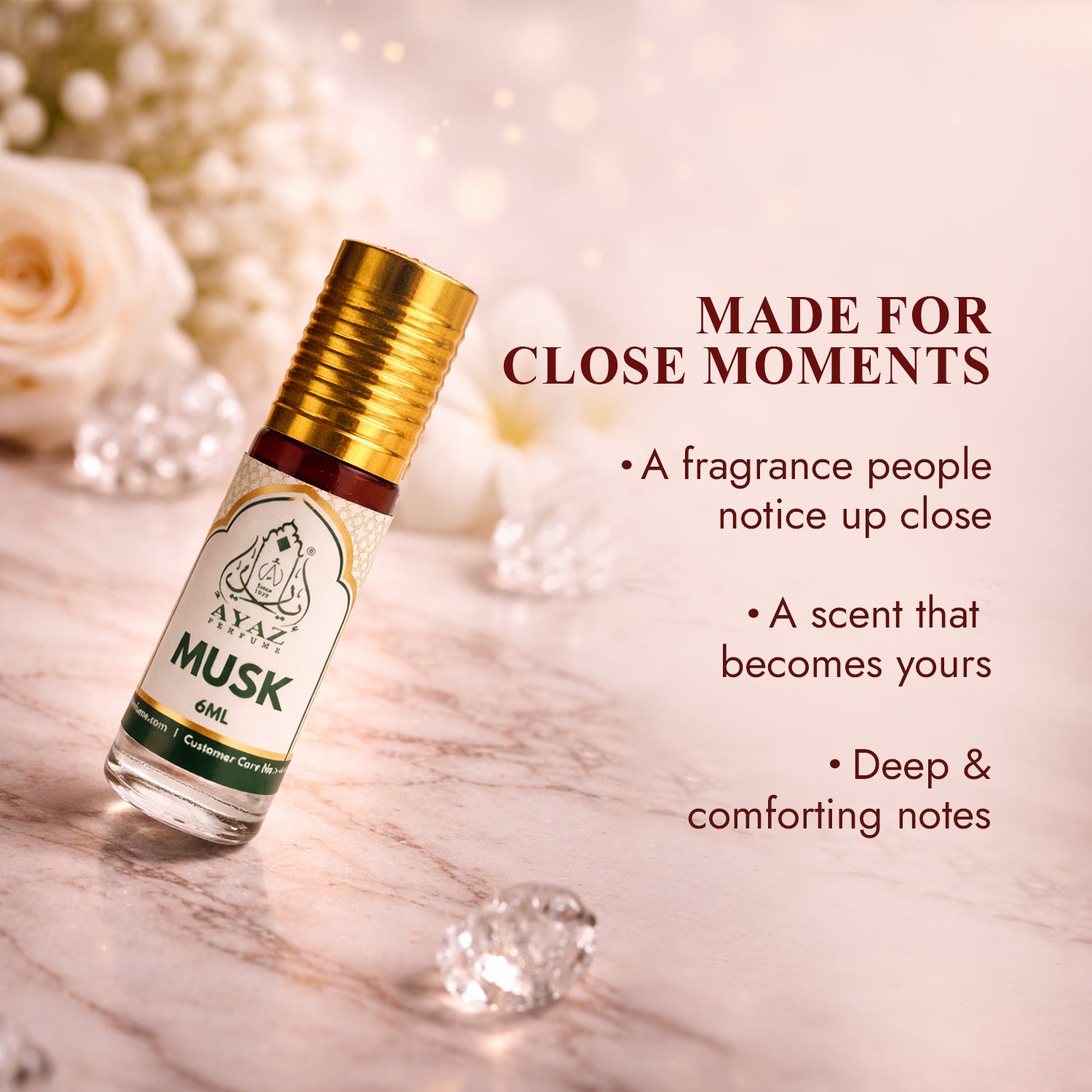 Ayaz Musk Attar 6ML – Long Lasting Alcohol-Free Roll-On Perfume for Men & Women