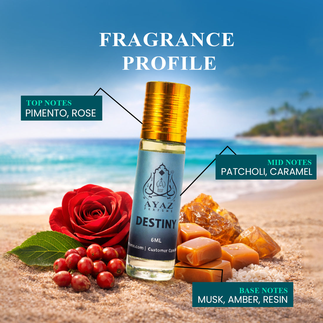 Ayaz Destiny Attar 6ML – Alcohol-Free Roll-On Perfume | Spicy Oriental Sweet Long Lasting Fragrance for Men & Women