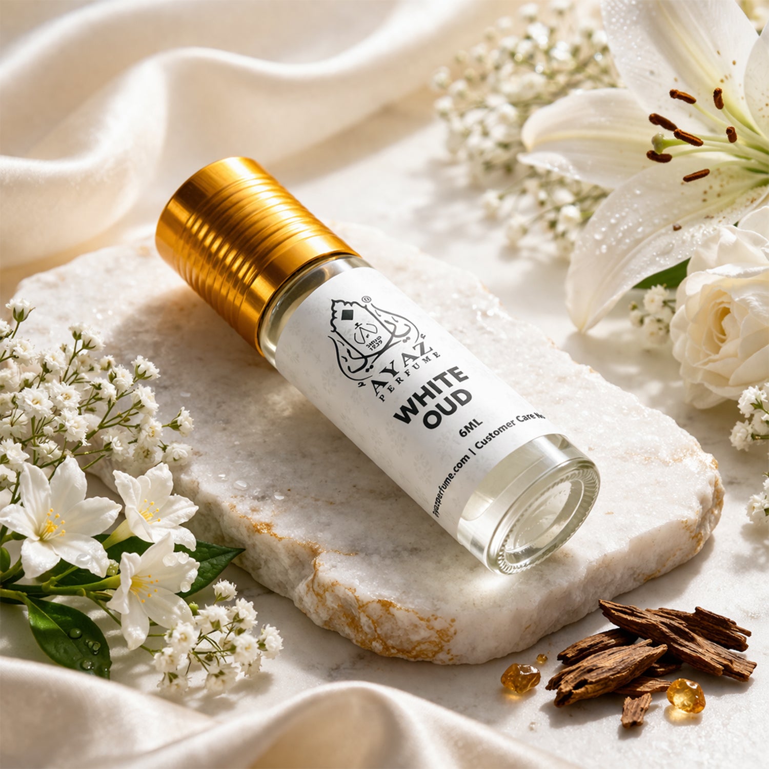 Ayaz White Oud Attar 6ML – Alcohol-Free Roll-On Perfume | Woody Floral Spicy Long Lasting Fragrance for Men & Women