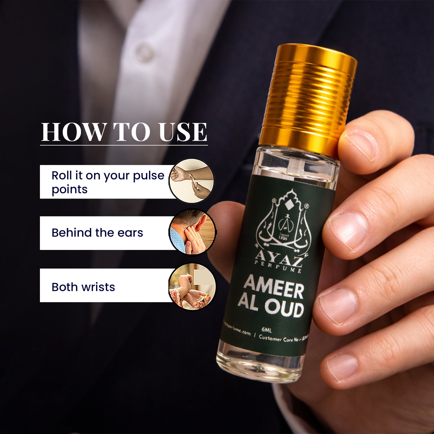 Ayaz Ameer Al Oud Attar 6ML – Long Lasting Alcohol-Free Roll-On Perfume for Men & Women