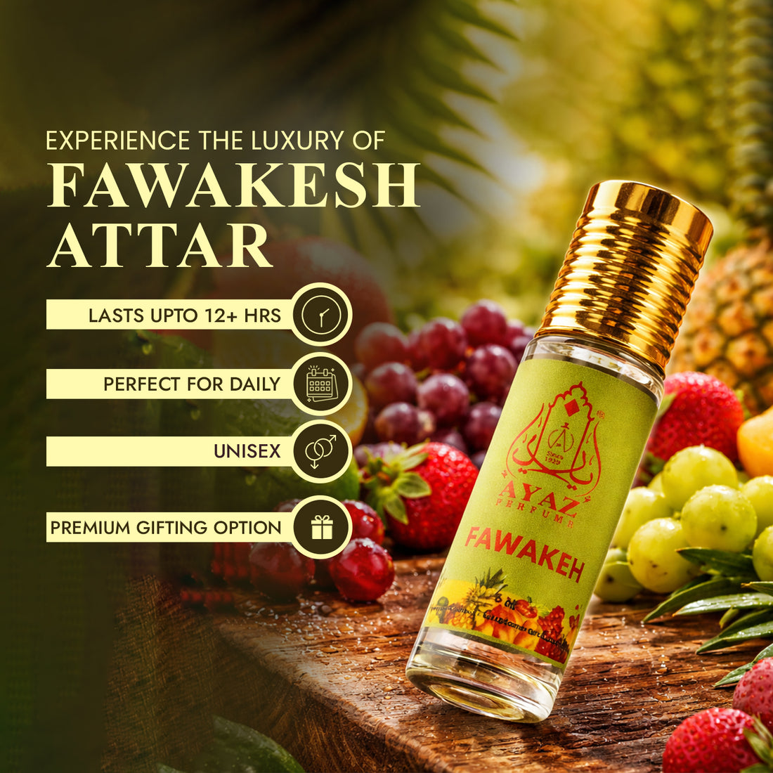 Ayaz Fawakeh Attar 6ML – Fruity Alcohol-Free Roll-On Perfume | Long Lasting Attar for Men & Women