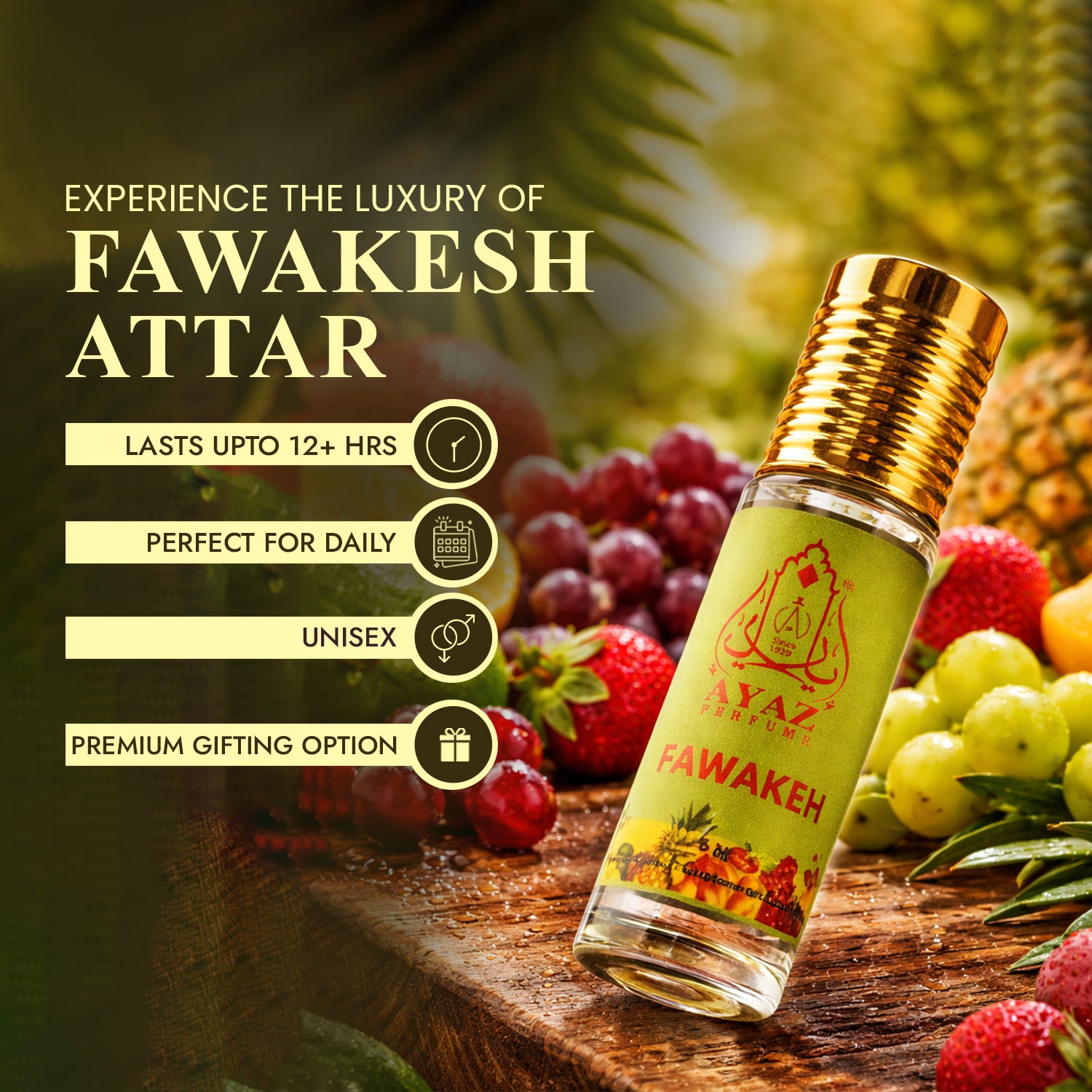 Ayaz Fawakeh Attar 6ML – Fruity Alcohol-Free Roll-On Perfume | Long Lasting Attar for Men & Women