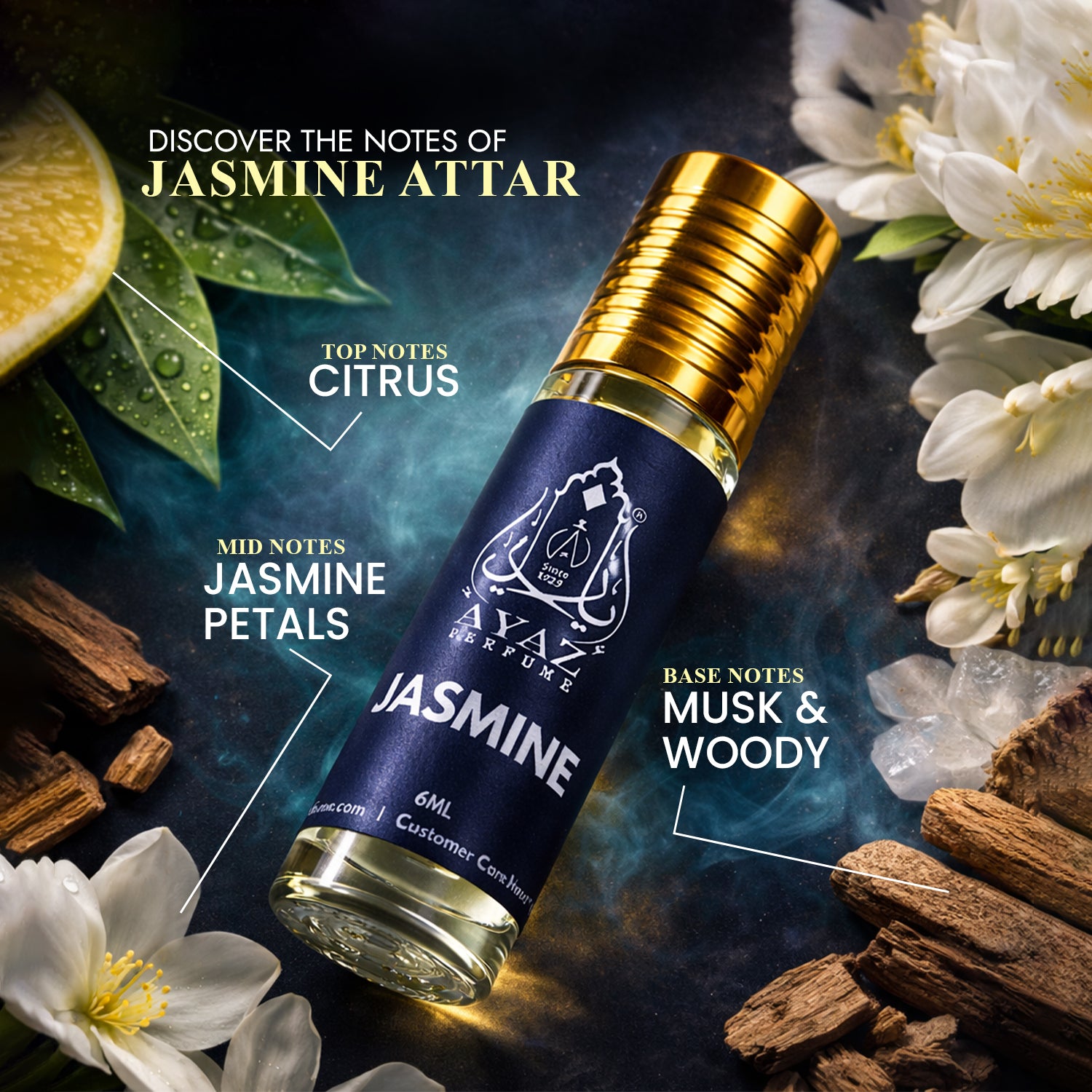 Ayaz Jasmine Attar 6ML – Long Lasting Alcohol-Free Roll-On Perfume for Men & Women