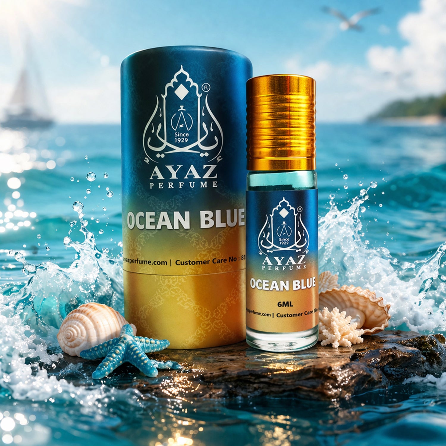 Ayaz Ameer Al Oud + Ocean Blue Attar Combo (6ML Each) | Long Lasting Alcohol-Free Perfume Oil for Men & Women