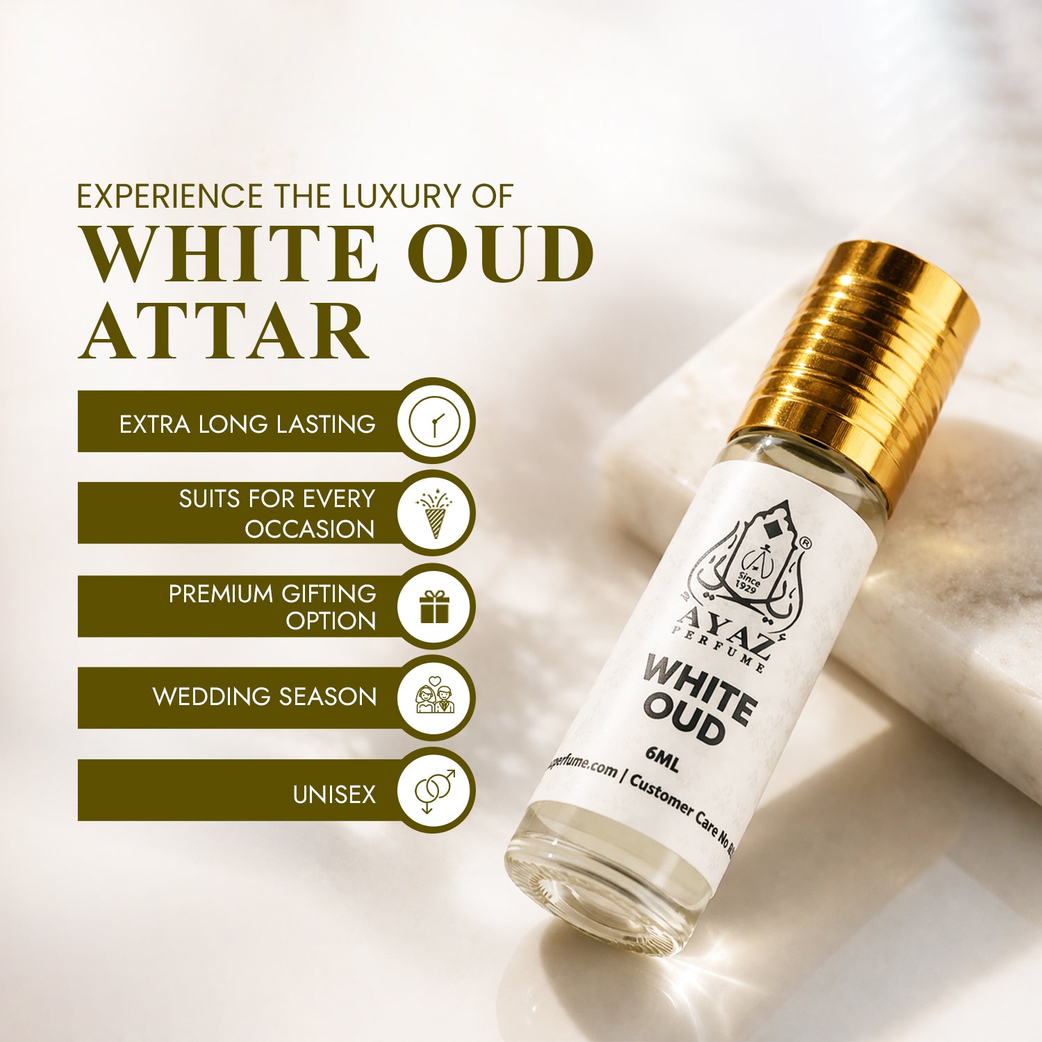 Ayaz Ameer Al Oud + White Oud Attar Combo (6ML Each) | Premium Long Lasting Alcohol-Free Perfume Oil
