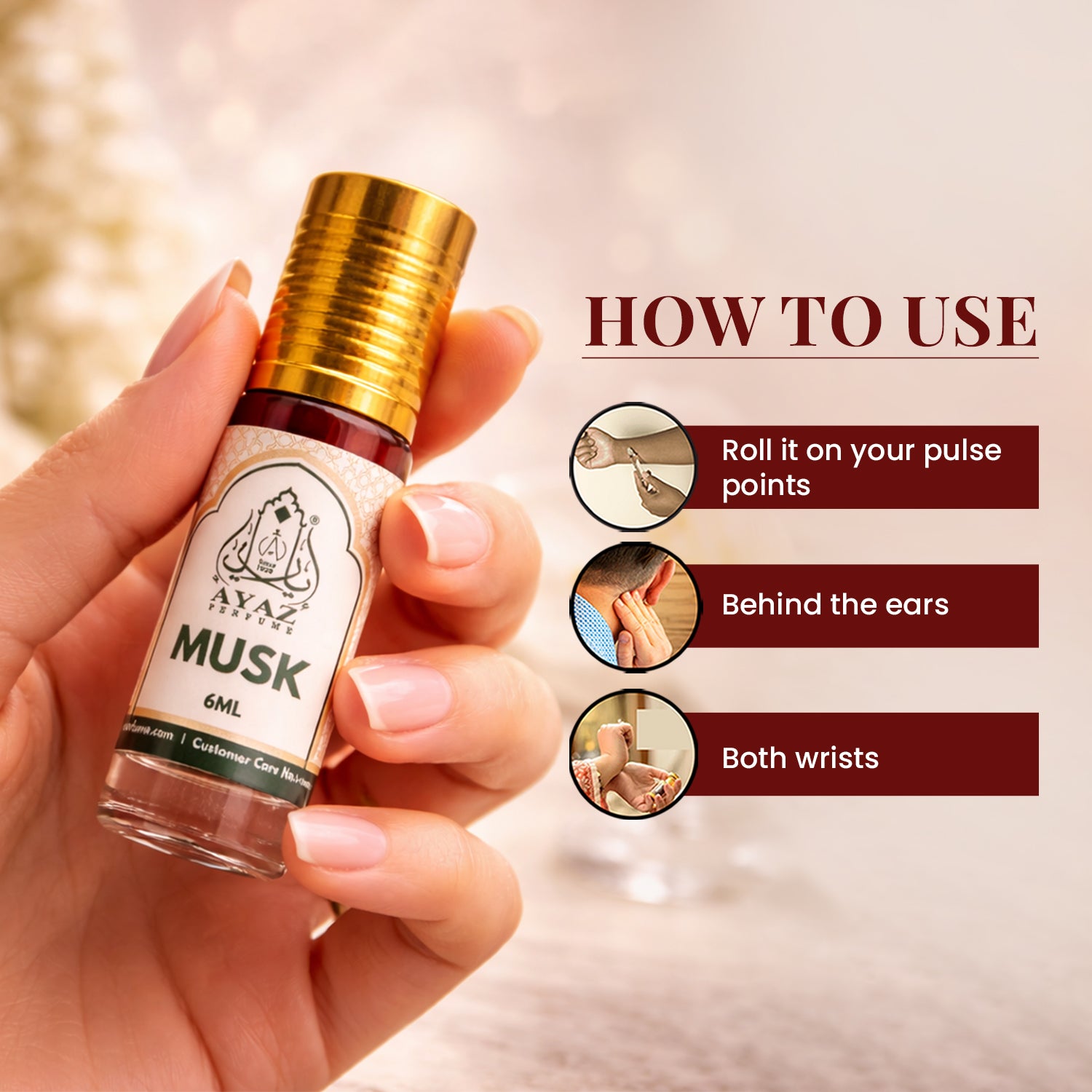 Ayaz Musk Attar 6ML – Long Lasting Alcohol-Free Roll-On Perfume for Men & Women