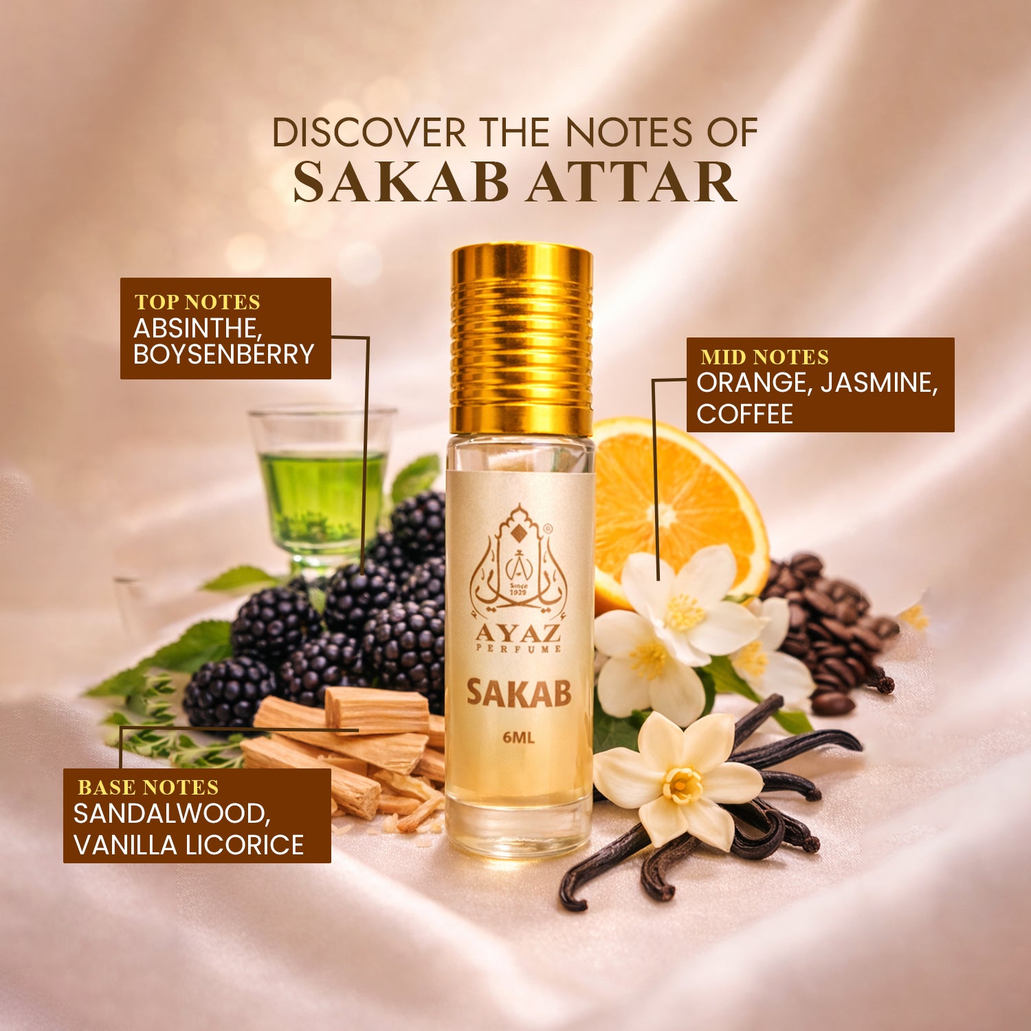 Ayaz Sakab Attar 6ML – Premium Oriental Woody Sweet Long Lasting Alcohol-Free Roll-On Perfume for Men & Women