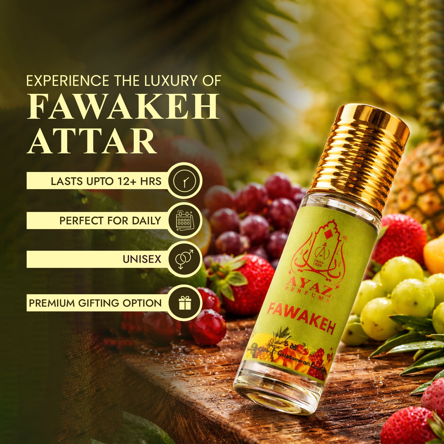 Ayaz Fawakeh Attar 6ML – Fruity Alcohol-Free Roll-On Perfume | Long Lasting Attar for Men & Women