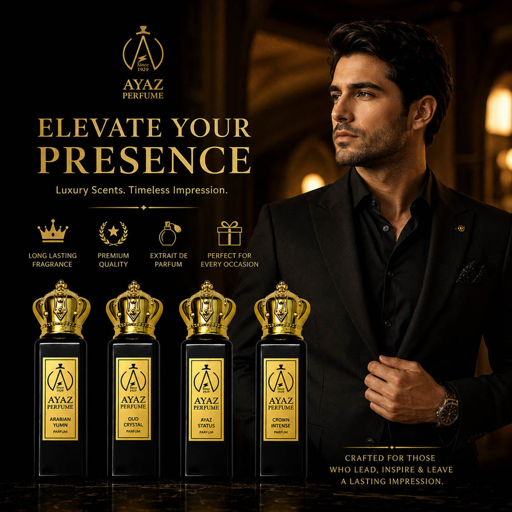 Ayaz Perfume Luxury Oud Parfum Combo Pack of 4 (Arabian Yumn, Oud Crystal, Ayaz Status & Crown Intense) – Long Lasting Premium Fragrance | 20 ml Each (80 ml Total)