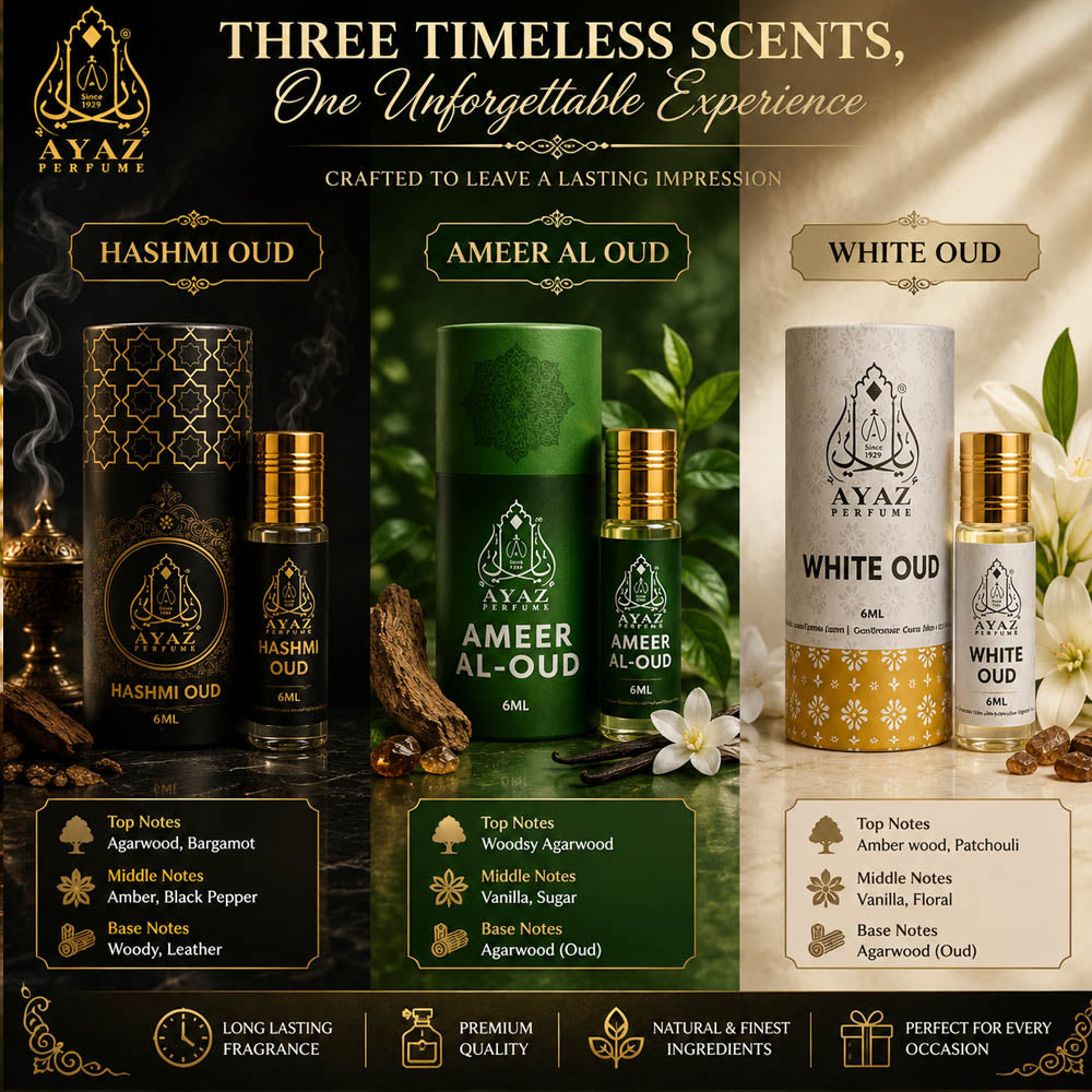 Ayaz Hashmi Oud, Ameer Al Oud & White Oud Attar ( Pack of 3 )