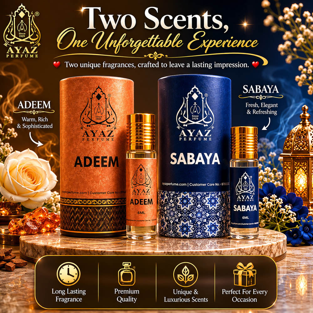 Ayaz Adeem + Sabaya Attar Combo (6ML Each) | Long Lasting Alcohol-Free Perfume Oil for Men & Women