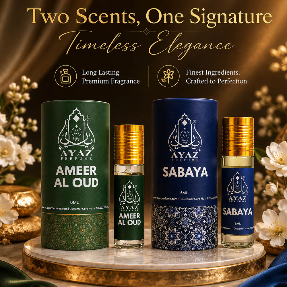 Ayaz Ameer Al Oud + Sabaya Attar Combo (6ML Each) | Long Lasting Alcohol-Free Perfume Oil for Men & Women