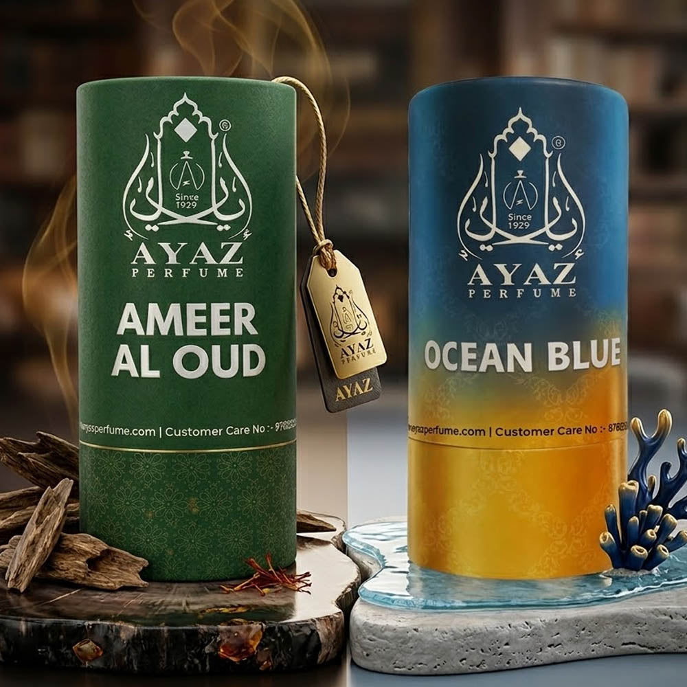 Ayaz Ameer Al Oud + Ocean Blue Attar Combo (6ML Each) | Long Lasting Alcohol-Free Perfume Oil for Men & Women