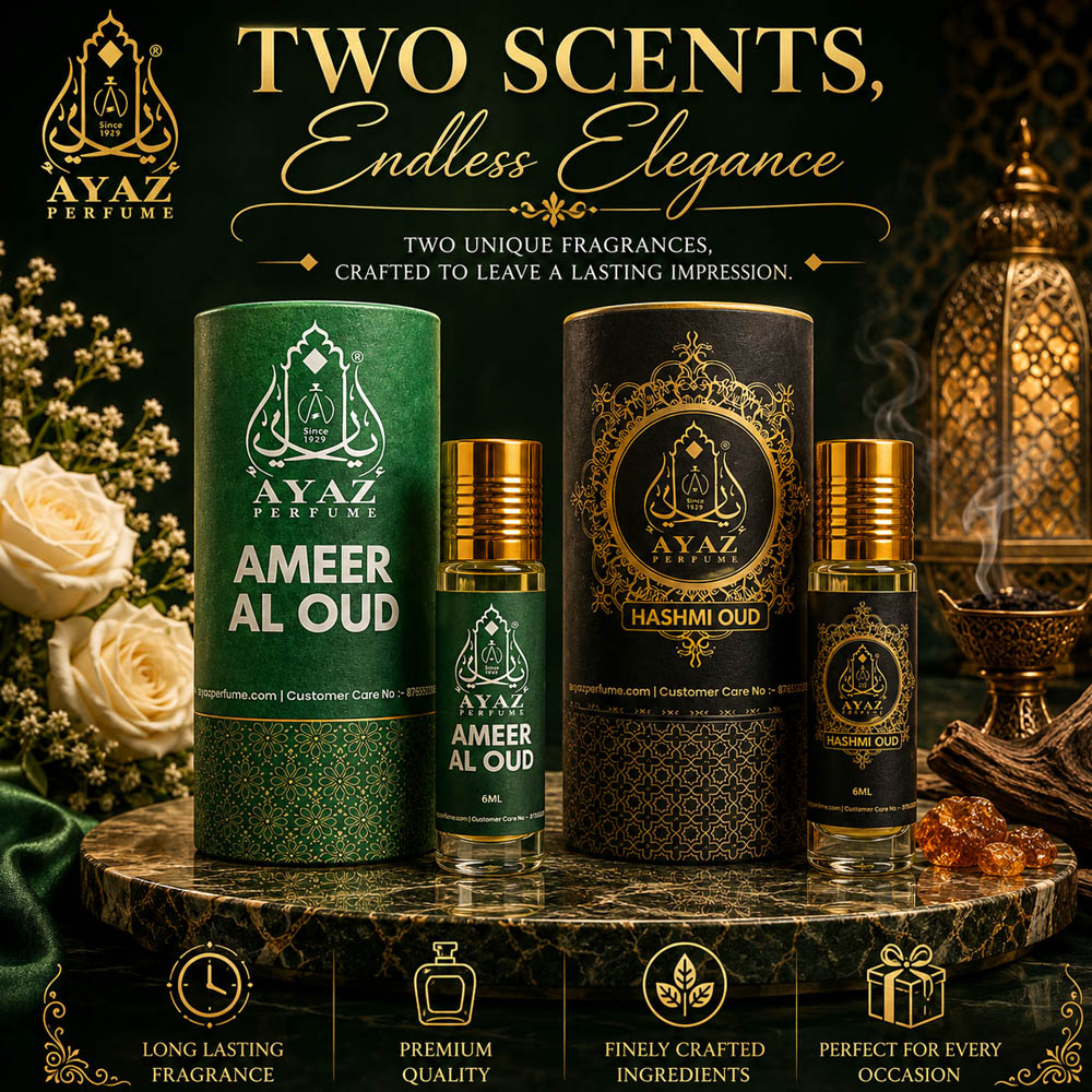 Ayaz Ameer Al Oud + Hashmi Oud Attar Combo (6ML Each) | Long Lasting Alcohol-Free Perfume Oil for Men & Women