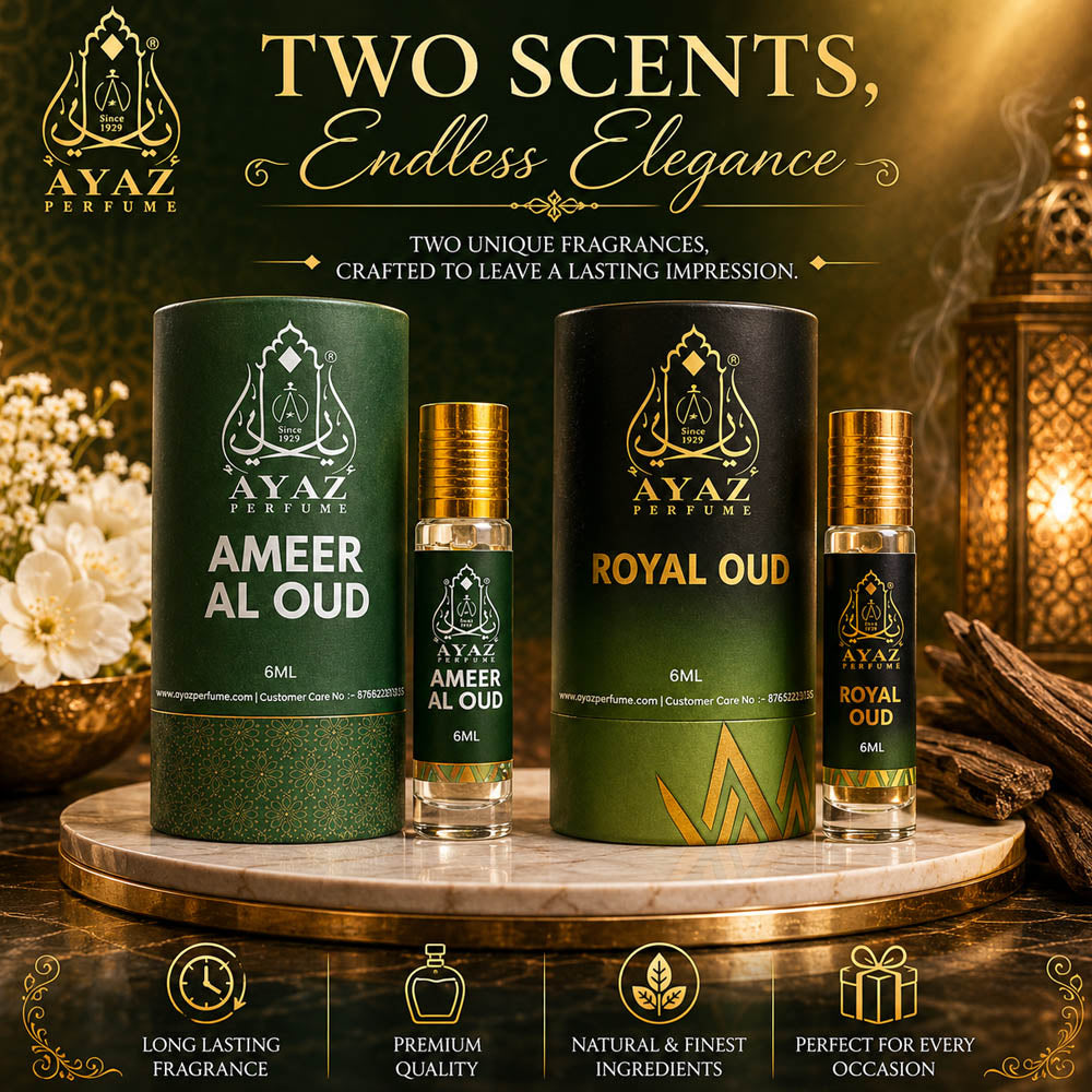 Ayaz Ameer Al Oud + Royal Oud Attar Combo (6ML Each) | Premium Long Lasting Alcohol-Free Perfume Oil for Men & Women