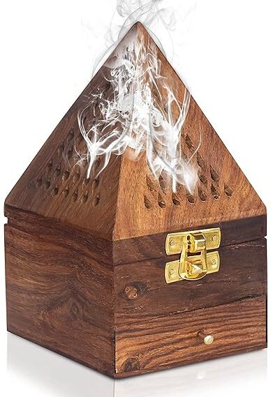 Ayaz Perfume Bakhoor Burner – Handmade Wooden Dhoop Batti Dan (Incense Holder) | Made in India ( Dimensions :- 8.5 (L) × 8.5  (W) × 16  (H) ) Medium